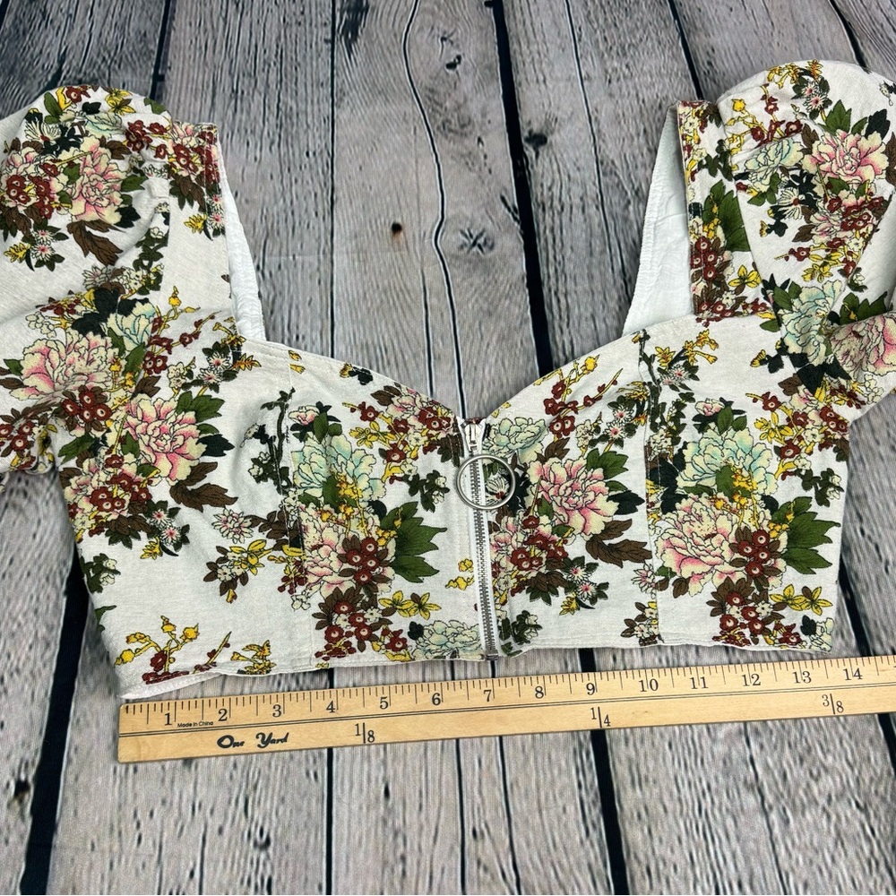 Seven Wonders Floral Puff Sleeve Cropped Blouse 100% Cotton Cottagecore Sz US 8 - Picture 6 of 7